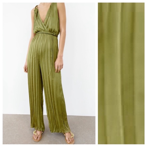 Zara Wrinkled Effect Long Satin Jumpsuit - Picture 3 of 8